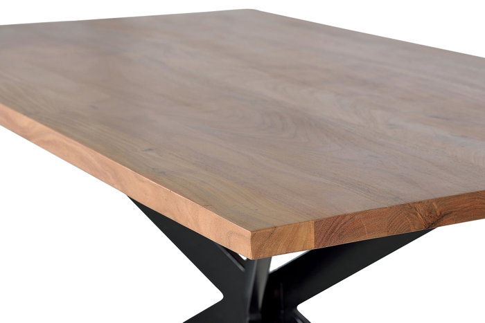 GINER Y COLOMER Mesa de comedor de madera de acacia natural y patas de metal negro